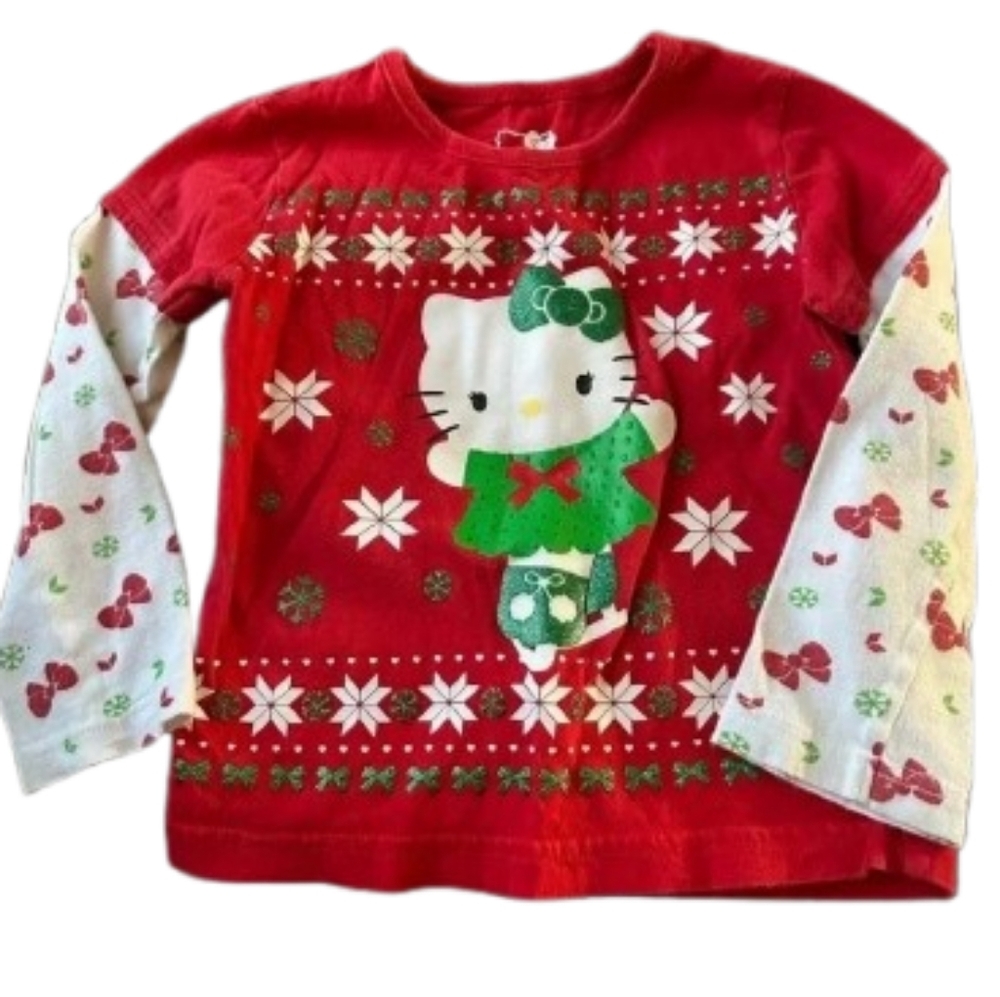 Hello Kitty Red White Green Long Sleeve Tee Festive Design 2T